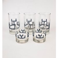 Vintage Libbey Gläser/Barware - Set Mit Fünf | 5 Strukturiertem Silbernem Abstraktem Linienmuster von ChenuzAtelier