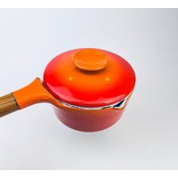 Vintage Royal Sealy Japan Porzellan Emaillierter Gusseisen-Topf - Kirschflamme/Orange Flamme "Ombre Orange Rot Descoware 0, 95 L Oder 1, 0 Qt von ChenuzAtelier