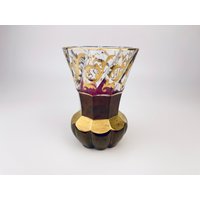 Vintage Rubinrot + Gold Glas Vase - Hollywood Regency von ChenuzAtelier