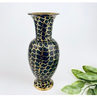 Vintage Schwarze Messing Blumenvase - Hand Gemaltes Wirbelmuster Made in India Luxford Geschenke von ChenuzAtelier