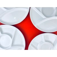 Vintage Weiße Glasierte Keramik-Fondue/Sushi-Teller - 4Er-Set | 22 cm von ChenuzAtelier