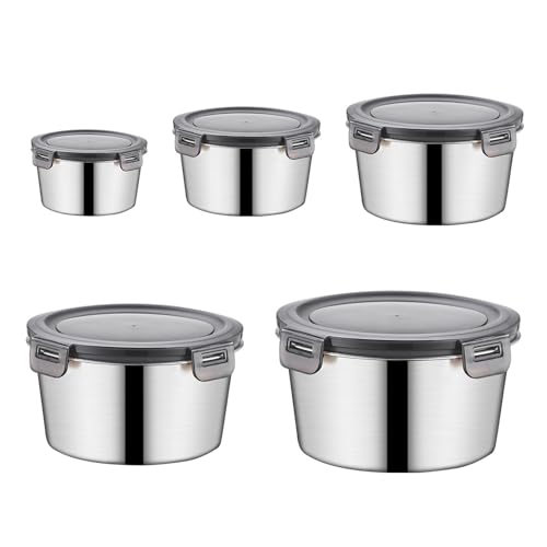 Chenxi Studio 5 auslaufsichere Lunch-Halter mit Deckel, Edelstahl-Behälter-Set für Büro, Mittagessen, stapelbare Lebensmittelaufbewahrung, Schüsseln, tragbarer Picknick-Behälter von Chenxi Studio