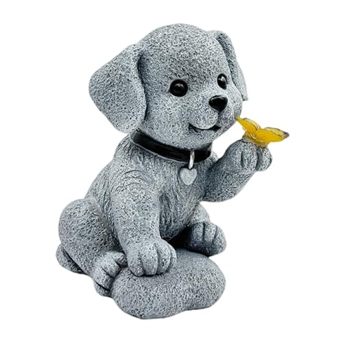 Chenxi Studio Hundefigur Schmetterling Hund Solar Garten Statue für Terrasse Balkon Hof Rasen Garten Licht Einweihungsdekoration Ornamente von Chenxi Studio