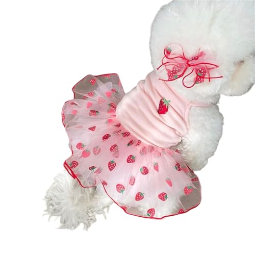 Strawberry Elegantes Rüschenkleid Prinzessin Bowknot Elegant Welpe Strandkleid Welpe Kleine Hunde Urlaub Party von Chenxi Studio
