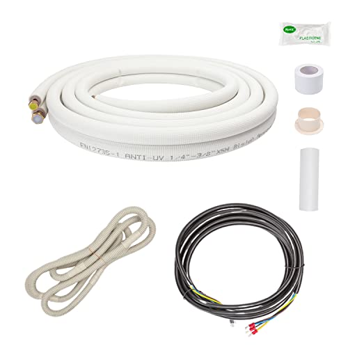 Tcllka 2x 5m 1/4"+3/8" Zoll Kupferleitungen Kältemittelleitungen Isoliert Kupferrohr für 9000 Montage-Kit von Tcllka