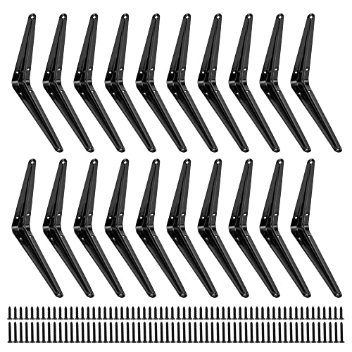 Cherbowing Regalhalterung 20 PCS 150x200mm Regalwinkel Wand Regalträger Schwerlastwinkel schwarz metall 90° Winkel mit Schrauben von ZOUXO