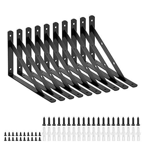 Cherbowing Regalhalterung Dreieckig 10 PCS 300x200mm Regalwinkel Wand dekorative Regalträger 90° Winkel Regal schwarz metall mit Schrauben von ZOUXO
