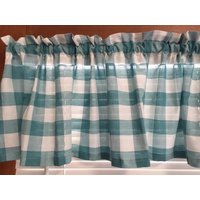 Teal Und Weiß Landhausküchen-Valance Oder Rüschenärmel-Valance von CheriesCurtainShoppe