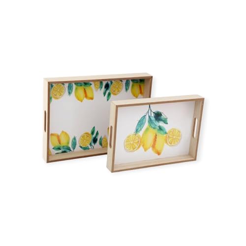 Luscious Lemons Serviertabletts aus Holz für Essen und Getränke, 2 Stück von Cherish Home