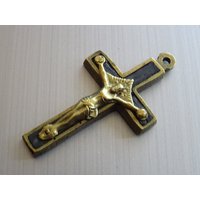 Antik Französisch, Messing Kruzifix, Kreuz, Medaille Pendent B 321 von CherishedDevotions