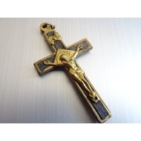 Antik Messing Französisch, Kruzifix, Kreuz, Medaille Pendent von CherishedDevotions