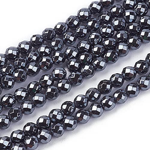 Cheriswelry 10 Strang 3 mm Hämatit (nicht magnetisch) Perlen Strang schwarzer synthetischer Hämatit facettierter Stein Abstandhalter für Schmuckherstellung, ca. 144 Stück pro Strang von Cheriswelry