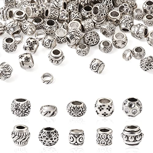 Cheriswelry 100 Stück tibetischer Stil Legierung Europäische Perlen Großloch Abstandshalter Perlen Antik Silber Rondelle Säulenperlen für Schmuck Handwerk von Cheriswelry