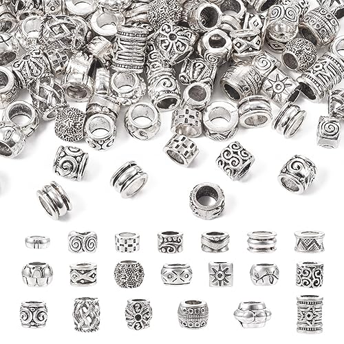 Cheriswelry 100Pcs Tibetischen Stil Legierung Europäischen Perlen Große Loch Rondelle Spalte Spacer Perlen Antike Silber Perlen für Schmuck Handwerk Machen von Cheriswelry
