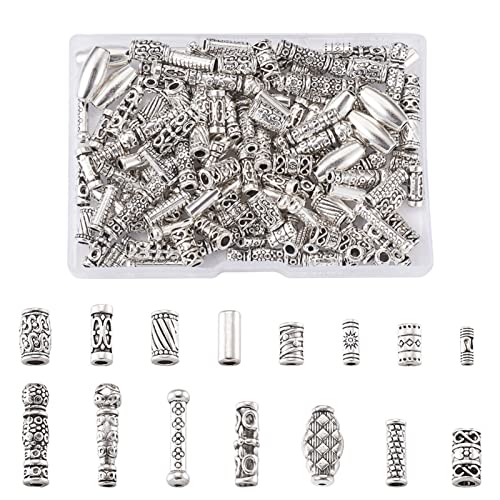 Cheriswelry 150 Stück tibetische Silber Säulenperlen 15 Stile Metallrohr Fass Abstandshalter Perlen Charm für Schmuckherstellung Loch: 1,5–3 mm von Cheriswelry