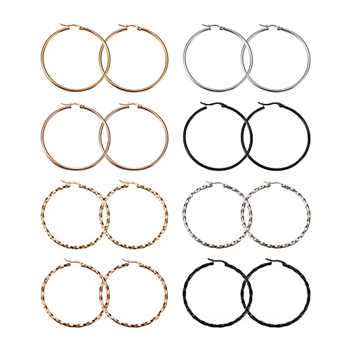 Cheriswelry 16 Stück Edelstahl-Ohrringe, Kreolen, 4 Farben, runde Kreise, offene Perlenohrringe für DIY-Schmuck, Geschenke (2 Stile) von Cheriswelry