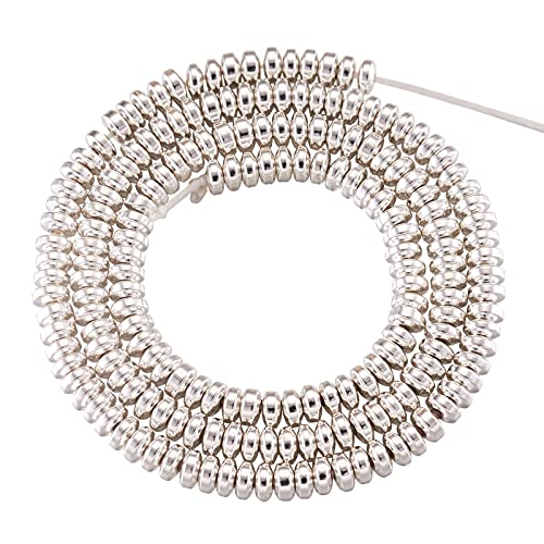 Cheriswelry 170 Stück 4 mm silberfarbene Metall-Scheibenperlen flach runde Abstandshalter nicht magnetisch synthetischer Hämatit Heishi Perlen für die Schmuckherstellung von Armbändern von Cheriswelry