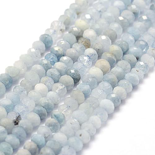 Cheriswelry 3 Stränge natürliche Aquamarin-Perlenstränge, 5 mm, gebohrter Edelstein, facettierte Rondelle, lose Perlen für Schmuck, Halsketten, Armbänder von Cheriswelry
