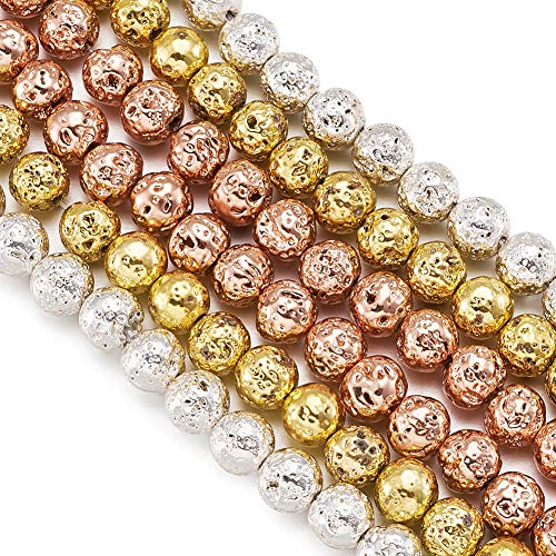 Cheriswelry 5 Stränge galvanisierte Lava-Perlen, runde Edelstein-Perlen, 6,5 mm, Charka-Abstandshalter-Perlen für Schmuckherstellung, zufällige Mischung von Cheriswelry