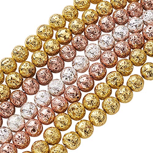 Cheriswelry 5 Stränge natürliche Lava-Perlen, galvanisiert, runde Edelstein-Perlen, 10 mm, lose Abstandshalter für die Schmuckherstellung, zufällig gemischt von Cheriswelry