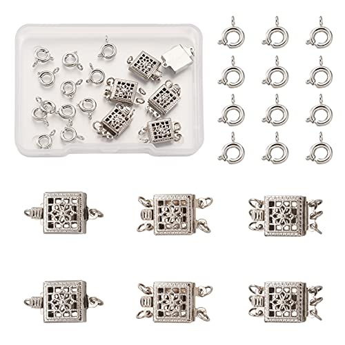 Cheriswelry 6 Sets Legierung Box Verschlüsse mehrsträngige Verschlüsse mit 12 Messing-Federringverschlüssen für geschichtete Halsketten, Armbänder, Schmuckherstellung von Cheriswelry