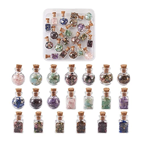 Cheriswelry Edelstein-Glas Wunschflaschen-Set mit zerkleinerten Reiki-Steinsplittern für Schmuckherstellung und Heimdekoration, 20 Stück (2 Stile) von Cheriswelry