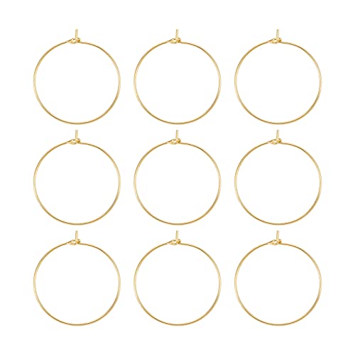 Cheriswelry Goldene Kreolen, 25 mm, Messing, rund, Draht-Creolen, Weinglas-Charm-Ringe, Perlen-Reifen für DIY-Schmuck, Basteln, 50 Stück von Cheriswelry