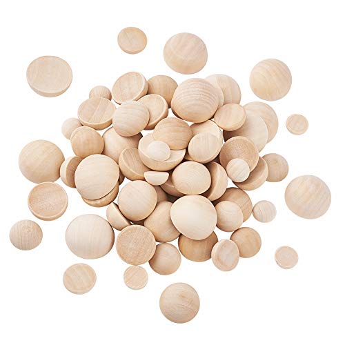 Cheriswelry Holz-Cabochons, unlackiert, halbrund, Holzornamente, geteilte Holzkugeln für Bastelprojekte (14,5 mm/19 mm/24 mm/29,5 mm), 120 Stück von Cheriswelry