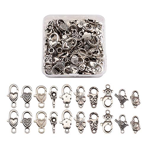 Cheriswelry Karabinerverschlüsse, tibetisches Silber, 10 Stile, Schmuckverschlüsse, Kettenverbinder zur Schmuckherstellung, 60 Stück von Cheriswelry