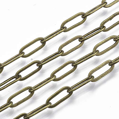 Cheriswelry Messing-Büroklammer-Ketten, flach, oval, gezogene, längliche Kabel-Ketten, gelötete Glieder, 11 x 4,3 mm, für Halsketten-Schmuckherstellung von Cheriswelry