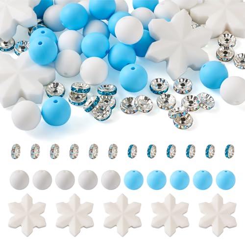 Cheriswelry Schmuckherstellungs-Set zum Selbermachen im Winter-Design mit 30 runden Silikon-Fokalen und 5 Schneeflocken-Silikonperlen und 30 Stück 10 mm Glas-Strass-Abstandshalter-Perlen für Cheriswelry Schmuckherstellungs-Set zum Selbermachen im Winter-Design mit 30 runden Silikon-Fokalen und 5 Schneeflocken-Silikonperlen und 30 Stück 10 mm Glas-Strass-Abstandshalter-Perlen für von Cheriswelry