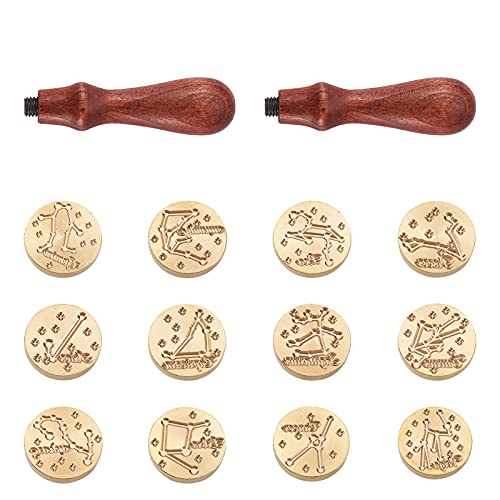 Cheriswelry Siegelstempel-Set, Sternzeichen, Sternzeichen, Stempelköpfe mit 2 Holzgriffen für Einladungen, Umschläge, Dekoration, Geschenkverpackung, 25 mm, 12 Stück von Cheriswelry