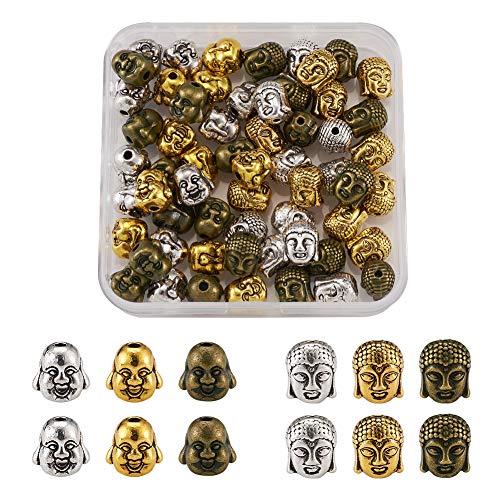 Cheriswelry Tibetische Buddha-Kopf-Abstandshalter-Perlen, 3 Farben, buddhistisch, spirituell, lose Perlen, Charms für Schmuckarmbänder, 60 Stück von Cheriswelry