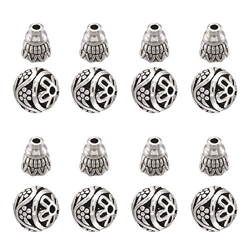 Cheriswelry Tibetische Silber-Guru-Perlen, 3-Wege-Buddha-Mala-Gebetskegel, Perlenkappe für Schmuckherstellung, 10 Sets von Cheriswelry