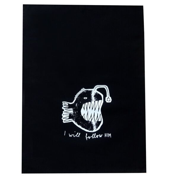 Cherry Bomb Anglerfisch, I will follow him, Geschirrtuch Bio Baumwolle, fair hergestellt, schwarz, mit Handsiebdruck von Cherry Bomb