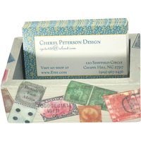 Decoupage Briefmarken Visitenkartenhalter Dekorativer Schreibtisch Organizer von CherylPetersonDesign