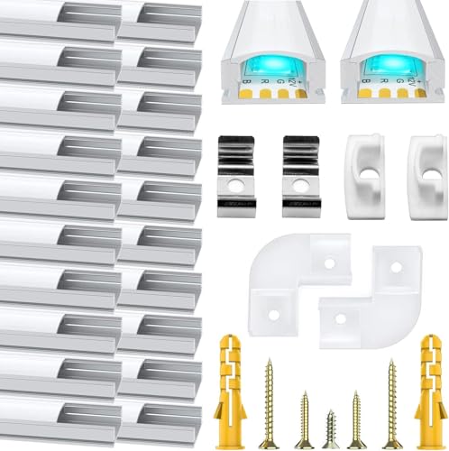 Chesbung LED Aluminium Profil 6x1m, 20 Pack U Form Kanal für LED Streifen/Stripe bis 12 mm inkl, Leiste Diffusor Profile mit Milchig Weißer Abdeckung, Endkappen, Montageclips und 90 Grad Eckverbindern Chesbung LED Aluminium Profil 6x1m, 20 Pack U Form Kanal für LED Streifen/Stripe bis 12 mm inkl, Leiste Diffusor Profile mit Milchig Weißer Abdeckung, Endkappen, Montageclips und 90 Grad Eckverbindern von Chesbung
