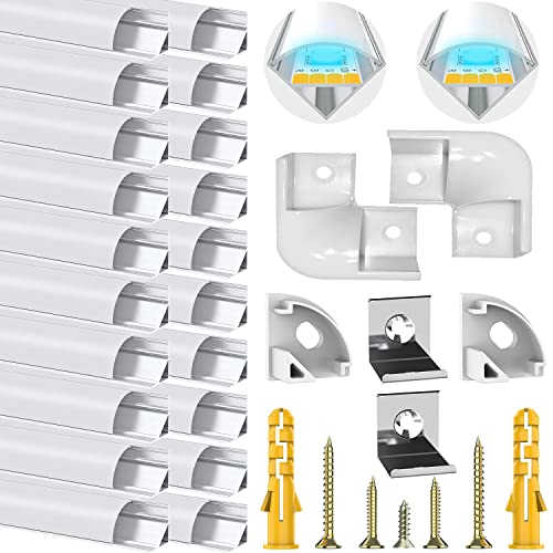 Chesbung LED Aluminium Profil für Led Streifen, 20×1M Led Kanal V Form für LED Band LED Profil bis 12 mm inkl, Indirekte Beleuchtung Decke Alu Profil Led Diffusor mit Milchig Weiß Abdeckungen von Chesbung