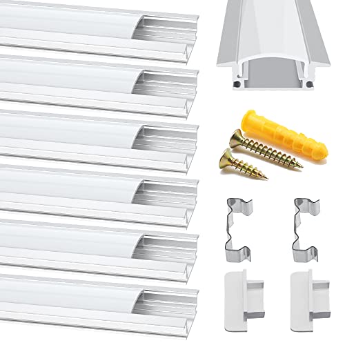 Chesbung LED Aluminium Profil 1m, 6er Pack in YW-Form für LED-Strips/Band bis 12 mm inkl. Abdeckungen in milchig-weiß, Endkappen, und Montagematerial von Chesbung
