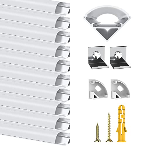 Chesbung LED Aluminium Profil 45 Grad für Led Streifen, 10X0.5m V Form Stripes Schiene Strip Aluprofil Eckprofil Alu Profil Leiste Kanal Stripe Diffusor mit Milchig Weißer Abdeckung von Chesbung
