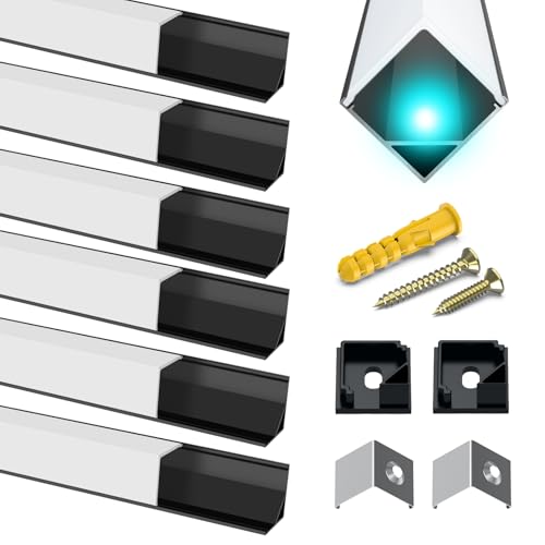 Chesbung LED Aluminium Profil Schwarz, 6X1m U Form Leisten Kanäle, Leiste Schiene Mit Milchig Weißem Deckel für LED Streifen, mit Endkappen, Metall Befestigungs Clips und Montage von Chesbung