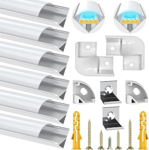 Chesbung LED Aluminium Profil für Led Streifen/Stripes/Strip, 6X1m V Form Aluprofil Eckprofil Alu Profile, Leiste Kanal Diffusor with Milchig Weißer Abdeckung, Montageclips und 45 Grad Eckverbindern Chesbung LED Aluminium Profil für Led Streifen/Stripes/Strip, 6X1m V Form Aluprofil Eckprofil Alu Profile, Leiste Kanal Diffusor with Milchig Weißer Abdeckung, Montageclips und 45 Grad Eckverbindern von Chesbung