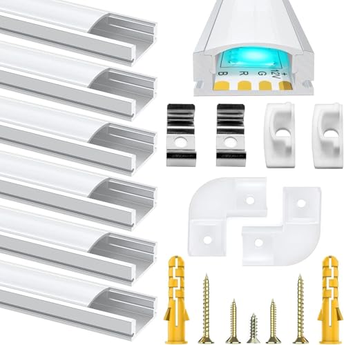 Chesbung LED Profil für Led Stripes/Streifen/Strip, 6X1M Led Alu Profil U Form Eckprofil, Led Leiste Kanal with Milchig Weißer Abdeckung, Indirekte Beleuchtung Decke Diffusor mit 90 Grad Eckverbindern von Chesbung