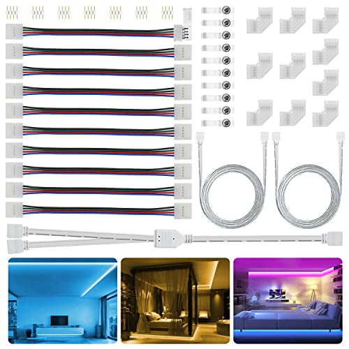 Chesbung LED Strip Verbinder 4 Polig für RGB 10mm Weite 5050 4 Pin LED Streifen Stecker, LED Streifen Verlängerung, Ecke Anschluss, Klemmen Teil Kabel von Chesbung