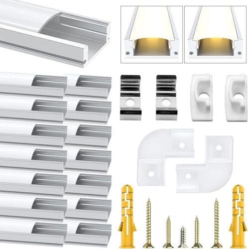 Chesbung LED Aluminium Kanal für Led Streifen/Stripes 12mm, 15X1m U Form Leiste Profil Aluprofil, Strip Schiene Streifen Diffusor mit Milchig Weißer Abdeckung, Montageclips und 90 Grad Eckverbindern von Chesbung