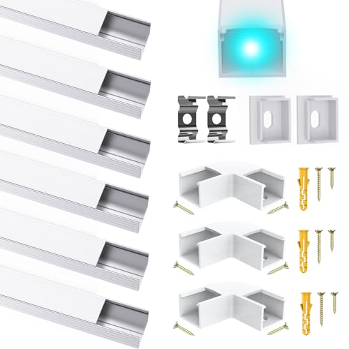 LED Aluminum Kanal Profil für Bis zu 16mm Streifen, U Form Leiste Aluprofil Schiene Strip Diffusor mit Milchiger Weißer Abdeckung, Eckprofil Geeignet für Philips Hue LED Streifen/Stripe/Band Plus von Chesbung