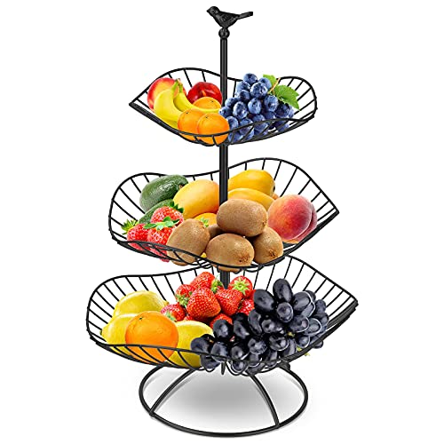 Chesnia 3 Stöckig Metall Obstkorb, Servierkorb Obstschale, Gemüse Etagere, Snack Bonbon Platte Obstteller for Haus Dekoration, Küche Lager, (Schwarz ) von Chesnia