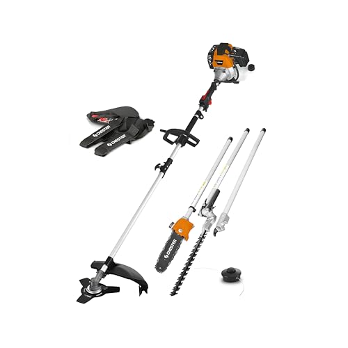 Chester 4in1 Benzin Kombisystem Multitool: Kettensäge-Hochentaster, Heckenschere, Motorsense & Freischneider, Verlängerung von Chester