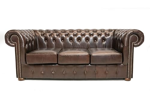 Chesterfield Sofa Class - The Chesterfield Brand | 3 Sitzer Sofa | 100% Leder, handgefertigt, Original Chesterfield | Breite 200 cm | Cloudy Dunkelbraun von Chesterfield