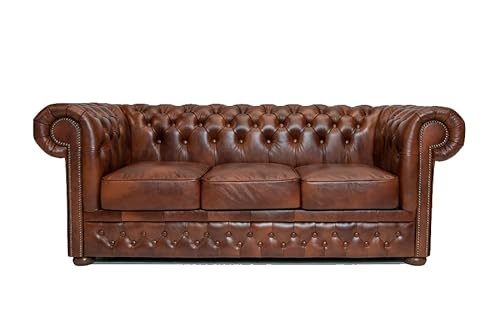 Chesterfield Sofa First Class - The Chesterfield Brand | 3 Sitzer Sofa | 100% Leder, handgefertigt, Original Chesterfield | Breite 200 cm | Cloudy Altbraun von Chesterfield